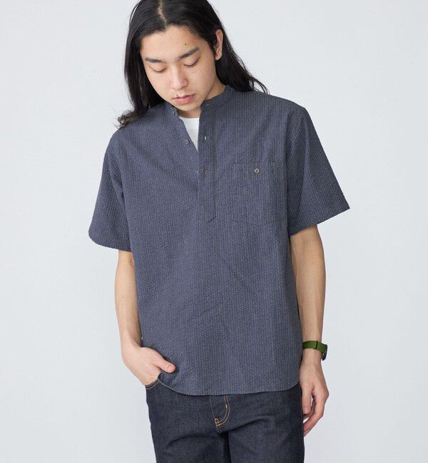 SHIPS「SHIPS: シアサッカー プルオーバー バンドカラー ショートスリーブ シャツ」|シャツ・ブラウス|