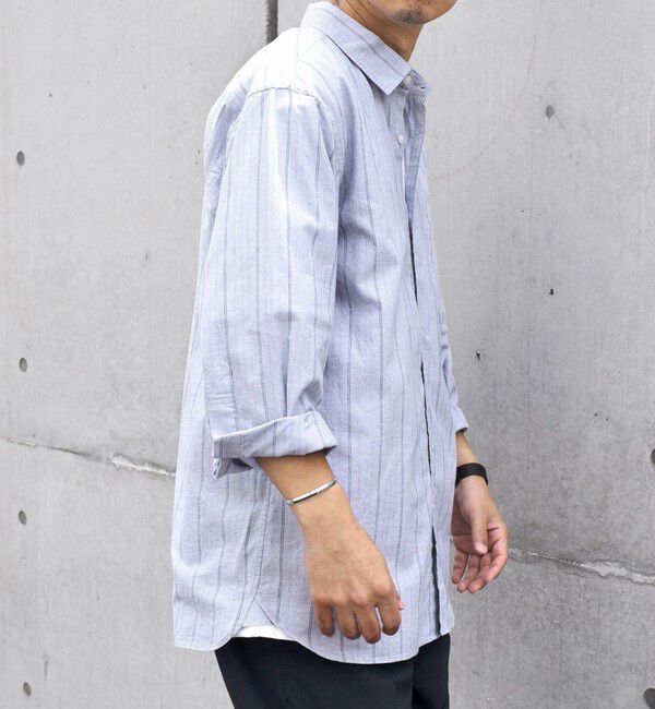 SHIPS any「SHIPS any: 〈洗濯機可能〉コットン / リネン ブルー ストライプ 7分袖 レギュラー シャツ◇」|シャツ・ブラウス|