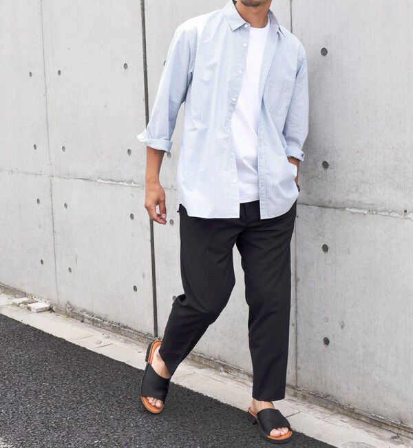 SHIPS any「SHIPS any: 〈洗濯機可能〉コットン / リネン ブルー ストライプ 7分袖 レギュラー シャツ◇」|シャツ・ブラウス|