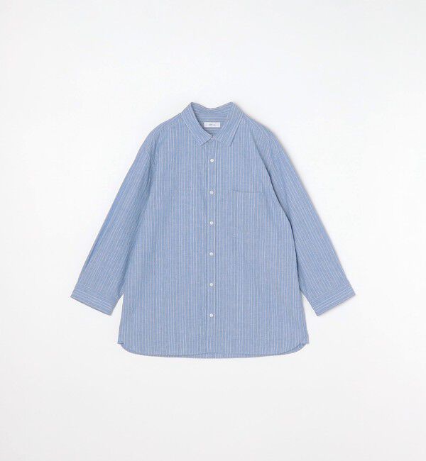 SHIPS any「SHIPS any: 〈洗濯機可能〉コットン / リネン ブルー ストライプ 7分袖 レギュラー シャツ◇」|シャツ・ブラウス|