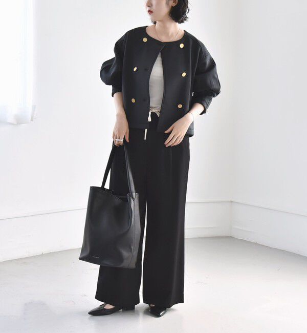 quaranciel「quaranciel:〈洗濯機可能〉ダブルジャージー ノーカラー コンパクト ジャケット」|ノーカラージャケット|