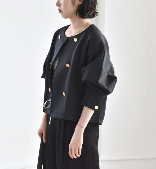 quaranciel「quaranciel:〈洗濯機可能〉ダブルジャージー ノーカラー コンパクト ジャケット」|ノーカラージャケット|