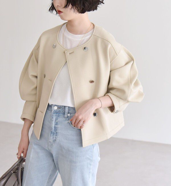quaranciel「quaranciel:〈洗濯機可能〉ダブルジャージー ノーカラー コンパクト ジャケット」|ノーカラージャケット|