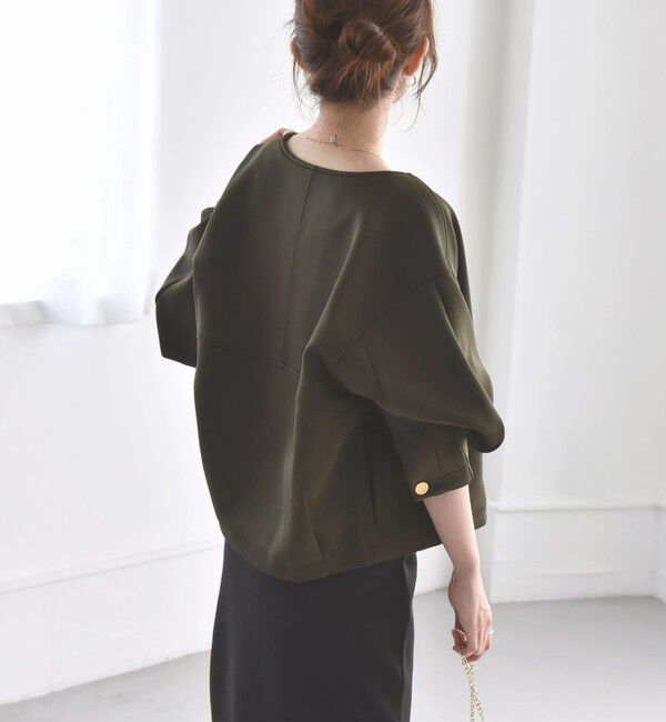 quaranciel「quaranciel:〈洗濯機可能〉ダブルジャージー ノーカラー コンパクト ジャケット」|ノーカラージャケット|