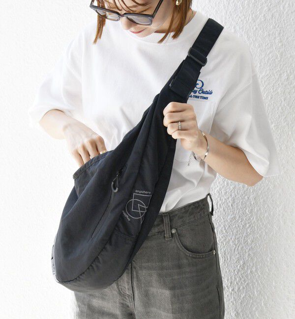 SHIPS any「SHIPS any: リップストップ ナイロン ロゴ 刺繍 クレッセント ショルダーバッグ◇」|ショルダー・メッセンジャー|ブラック