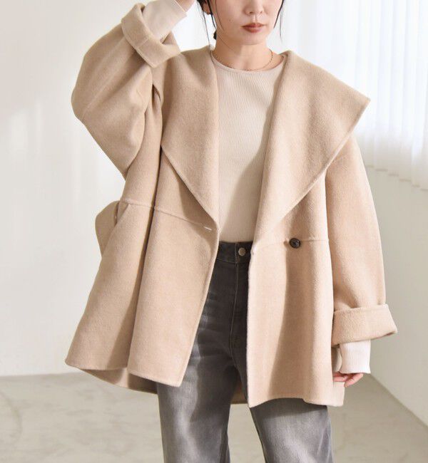 quaranciel「《一部追加予約》quaranciel: リバー ケープ ショート コート 25AW」|その他|ベージュ