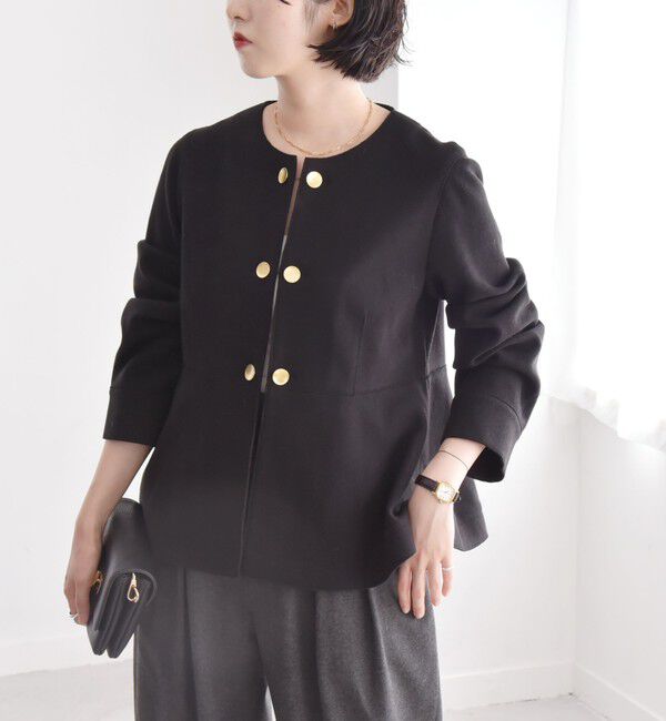 quaranciel「quaranciel: エア ニードル ペプラム ジャケット（セットアップ対応）」|ノーカラージャケット|ブラック