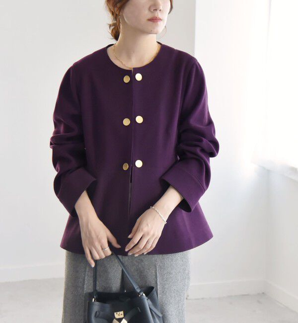 quaranciel「quaranciel: エア ニードル ペプラム ジャケット（セットアップ対応）」|ノーカラージャケット|パープル