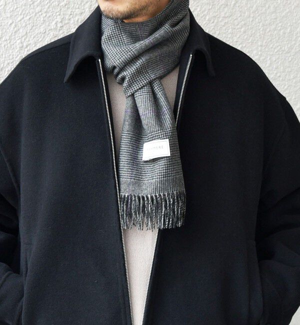 SHIPS any「【WEB限定】SHIPS any: カシミヤ シングル チェック ストール◇」|ストール|チャコールグレー