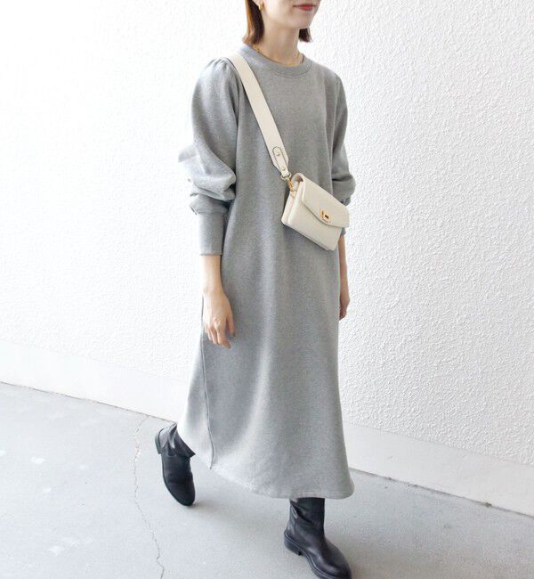 SHIPS any「【WEB限定】SHIPS any: USAコットン 裏起毛 パフ スリーブ ワンピース 2」|ワンピース|ライトグレー