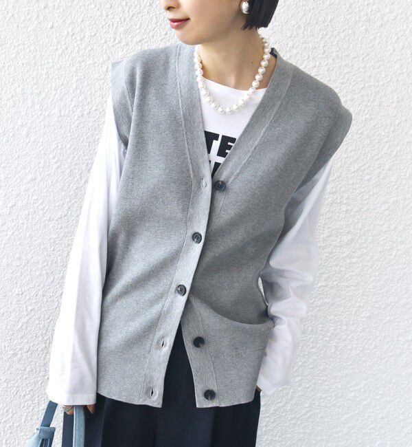 SHIPS for women「〈手洗い可能〉ワンポイント 刺繍 Vネック ベスト」|ベスト・ジレ|