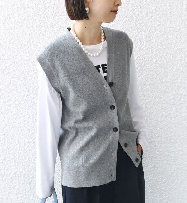 SHIPS for women「〈手洗い可能〉ワンポイント 刺繍 Vネック ベスト」|ベスト・ジレ|