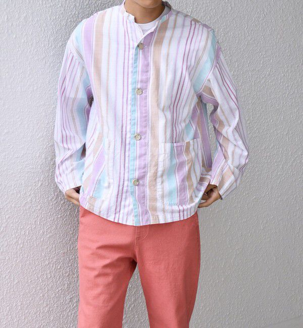 SHIPS any「SHIPS any: BEZ TEXTILE マルチカラー ストライプ / ソリッド  スタンドカラー シャツ◇」|シャツ・ブラウス|