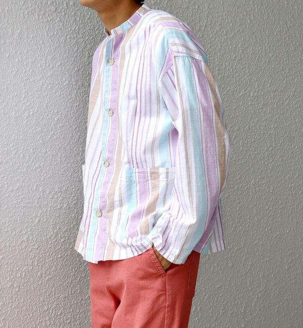 SHIPS any「SHIPS any: BEZ TEXTILE マルチカラー ストライプ / ソリッド  スタンドカラー シャツ◇」|シャツ・ブラウス|