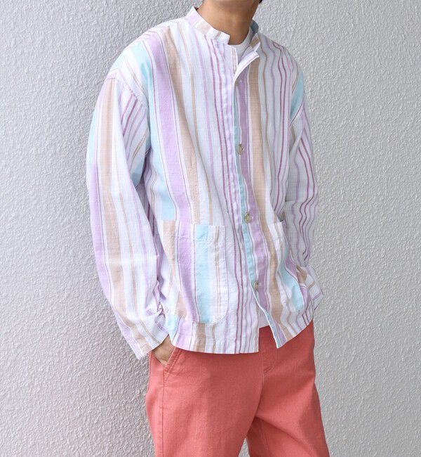 SHIPS any「SHIPS any: BEZ TEXTILE マルチカラー ストライプ / ソリッド  スタンドカラー シャツ◇」|シャツ・ブラウス|
