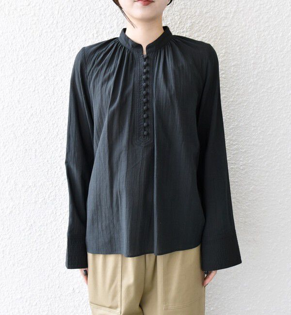 SHIPS any「SHIPS any:〈洗濯機可能〉シアー ボイル ボタン マオカラー シャツ」|シャツ・ブラウス|