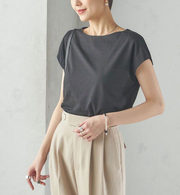 SHIPS for women「〈手洗い可能〉SORONA(R) ボートネック TEE」|Tシャツ・カットソー|ブラック