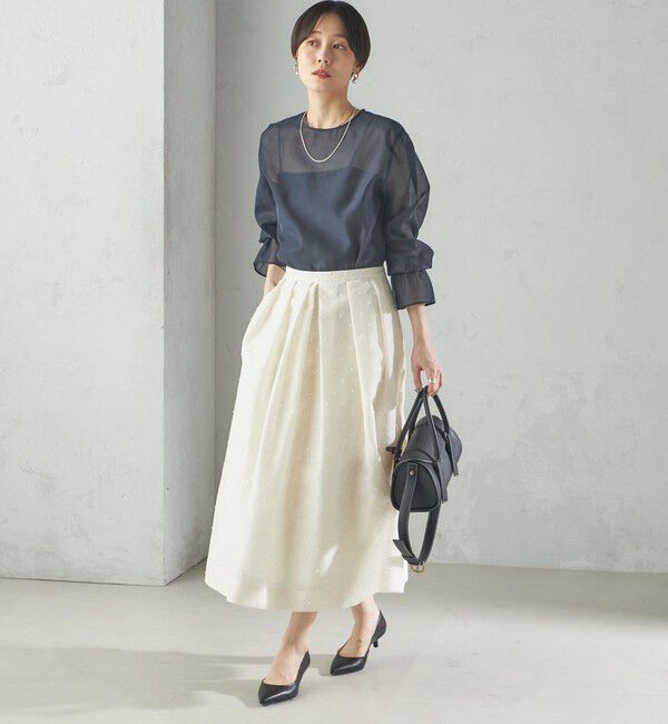 SHIPS for women「〈手洗い可能〉オーガンジー ドット 刺繍 フレア スカート」|スカート|