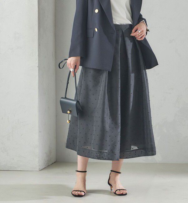 SHIPS for women「〈手洗い可能〉オーガンジー ドット 刺繍 フレア スカート」|スカート|ブラック