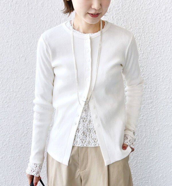 SHIPS for women「〈洗濯機可能〉ポッシュ テレコ リブ ボタン カーディガン」|カーディガン|