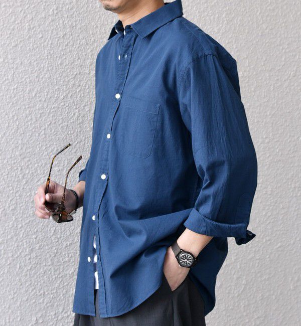 SHIPS any「SHIPS any:〈洗濯機可能〉コットン/リネン ７分袖 レギュラー シャツ 25SS◇」|シャツ・ブラウス|コバルトブルー