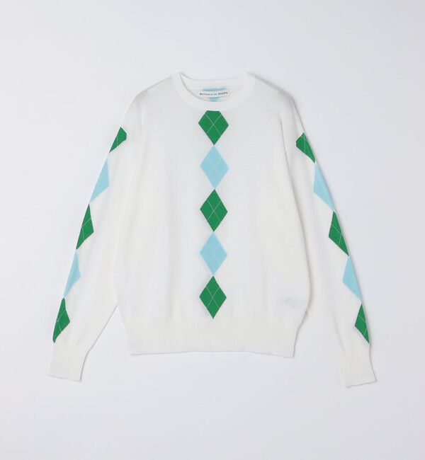 SHIPS「BATEAUX DE SHIPS:〈手洗い可能〉14ゲージ アーガイル クルーネック ニット」|ニット・セーター|オフホワイト