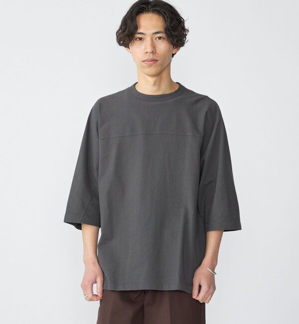 SHIPS「SHIPS: フットボール Tシャツ（6分丈）」|Tシャツ・カットソー|チャコールグレー