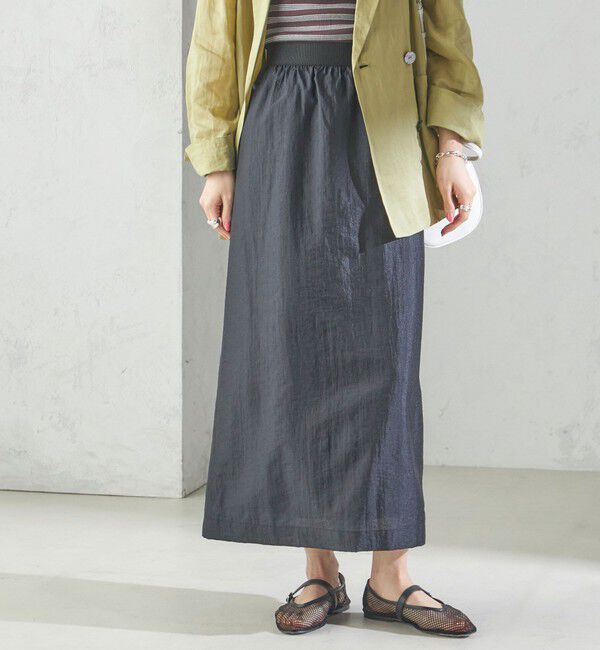 SHIPS for women「〈手洗い可能〉シアー シャイニー ウエスト ゴム ギャザー スカート」|スカート|ネイビー