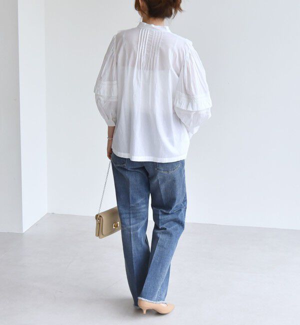 quaranciel「quaranciel:〈洗濯機可能〉コットン レース ライン フリル パフスリーブ ブラウス」|シャツ・ブラウス|