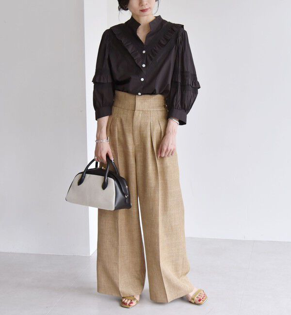 quaranciel「quaranciel:〈洗濯機可能〉コットン レース ライン フリル パフスリーブ ブラウス」|シャツ・ブラウス|