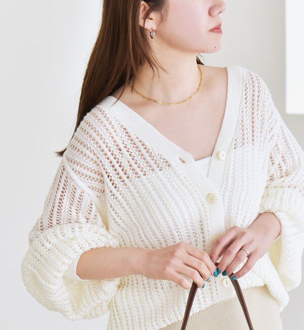 quaranciel「quaranciel:〈手洗い可能〉ラミー ミックス メッシュ シアー オーバーサイズ カーディガン」|カーディガン|ホワイト