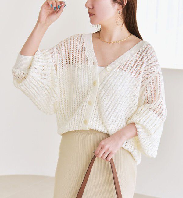 quaranciel「quaranciel:〈手洗い可能〉ラミー ミックス メッシュ シアー オーバーサイズ カーディガン」|カーディガン|