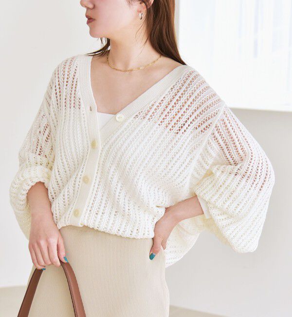 quaranciel「quaranciel:〈手洗い可能〉ラミー ミックス メッシュ シアー オーバーサイズ カーディガン」|カーディガン|