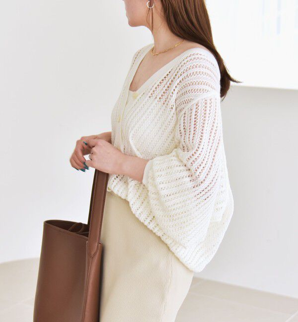 quaranciel「quaranciel:〈手洗い可能〉ラミー ミックス メッシュ シアー オーバーサイズ カーディガン」|カーディガン|