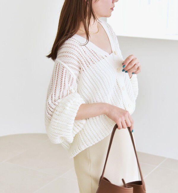 quaranciel「quaranciel:〈手洗い可能〉ラミー ミックス メッシュ シアー オーバーサイズ カーディガン」|カーディガン|