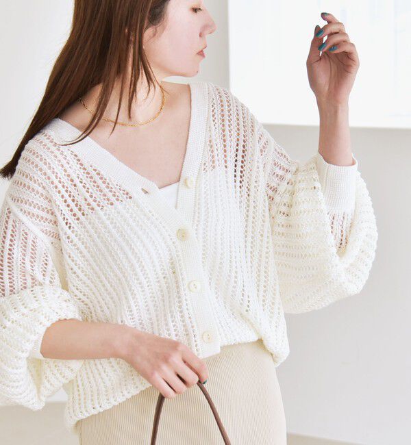 quaranciel「quaranciel:〈手洗い可能〉ラミー ミックス メッシュ シアー オーバーサイズ カーディガン」|カーディガン|