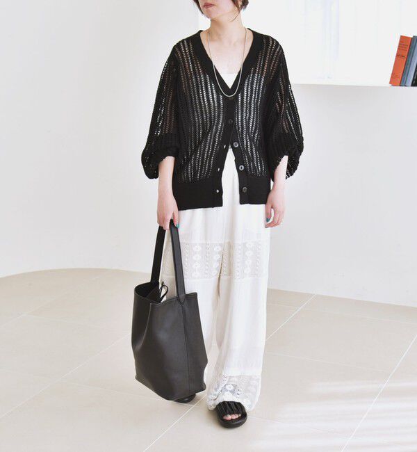 quaranciel「quaranciel:〈手洗い可能〉ラミー ミックス メッシュ シアー オーバーサイズ カーディガン」|カーディガン|