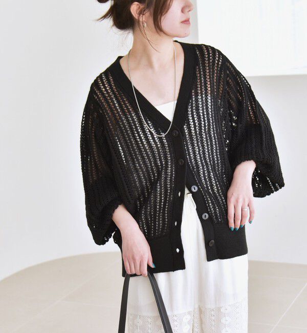 quaranciel「quaranciel:〈手洗い可能〉ラミー ミックス メッシュ シアー オーバーサイズ カーディガン」|カーディガン|