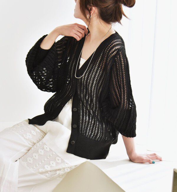 quaranciel「quaranciel:〈手洗い可能〉ラミー ミックス メッシュ シアー オーバーサイズ カーディガン」|カーディガン|