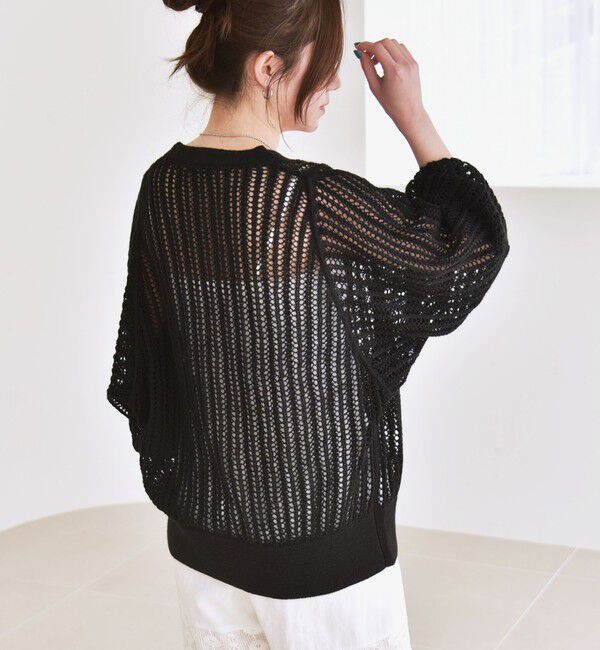 quaranciel「quaranciel:〈手洗い可能〉ラミー ミックス メッシュ シアー オーバーサイズ カーディガン」|カーディガン|