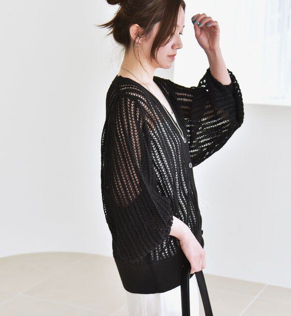 quaranciel「quaranciel:〈手洗い可能〉ラミー ミックス メッシュ シアー オーバーサイズ カーディガン」|カーディガン|