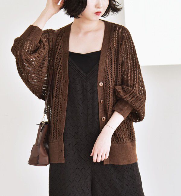 quaranciel「quaranciel:〈手洗い可能〉ラミー ミックス メッシュ シアー オーバーサイズ カーディガン」|カーディガン|ブラウン