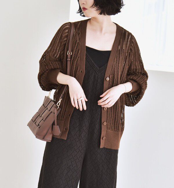 quaranciel「quaranciel:〈手洗い可能〉ラミー ミックス メッシュ シアー オーバーサイズ カーディガン」|カーディガン|