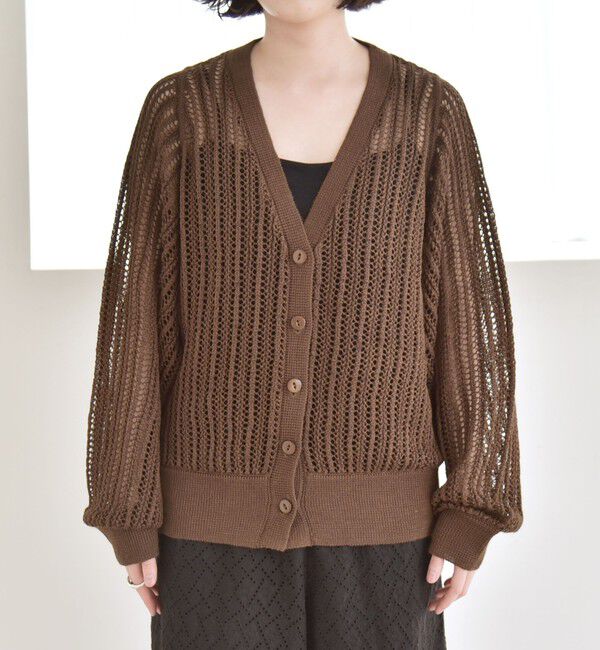 quaranciel「quaranciel:〈手洗い可能〉ラミー ミックス メッシュ シアー オーバーサイズ カーディガン」|カーディガン|