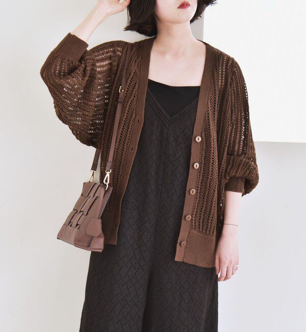 quaranciel「quaranciel:〈手洗い可能〉ラミー ミックス メッシュ シアー オーバーサイズ カーディガン」|カーディガン|