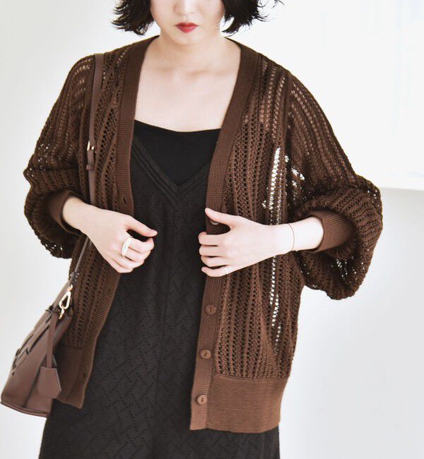 quaranciel「quaranciel:〈手洗い可能〉ラミー ミックス メッシュ シアー オーバーサイズ カーディガン」|カーディガン|