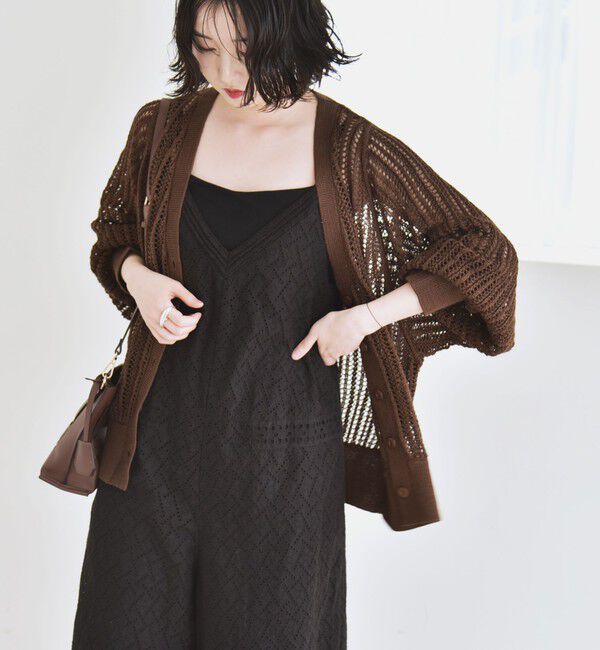 quaranciel「quaranciel:〈手洗い可能〉ラミー ミックス メッシュ シアー オーバーサイズ カーディガン」|カーディガン|