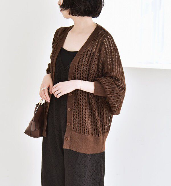 quaranciel「quaranciel:〈手洗い可能〉ラミー ミックス メッシュ シアー オーバーサイズ カーディガン」|カーディガン|