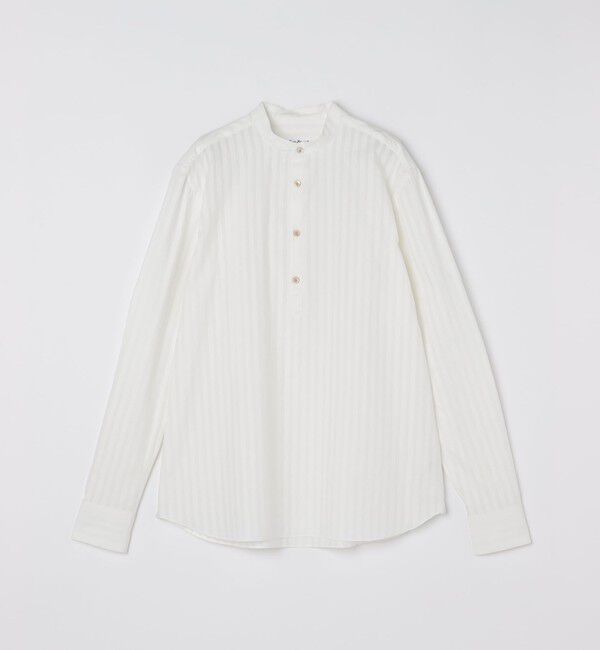 SHIPS「Errico Formicolla: コットン ジャカード ストライプ バンドカラー シャツ」|シャツ・ブラウス|ベージュ