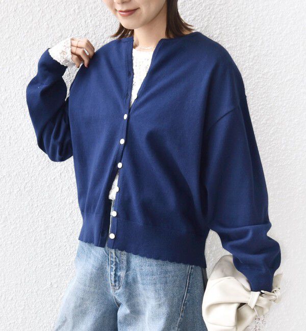 SHIPS for women「〈手洗い可能〉コットン カシミヤ混 スカラップヘム カーディガン」|カーディガン|